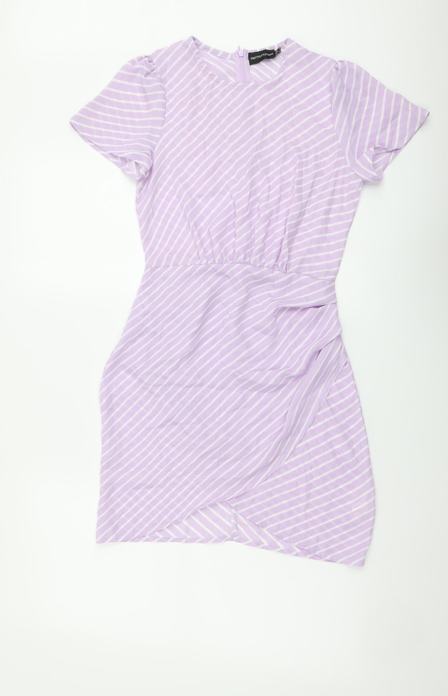 PRETTYLITTLETHING Womens Purple Striped Polyester Mini Size 4 Round Neck Pullover