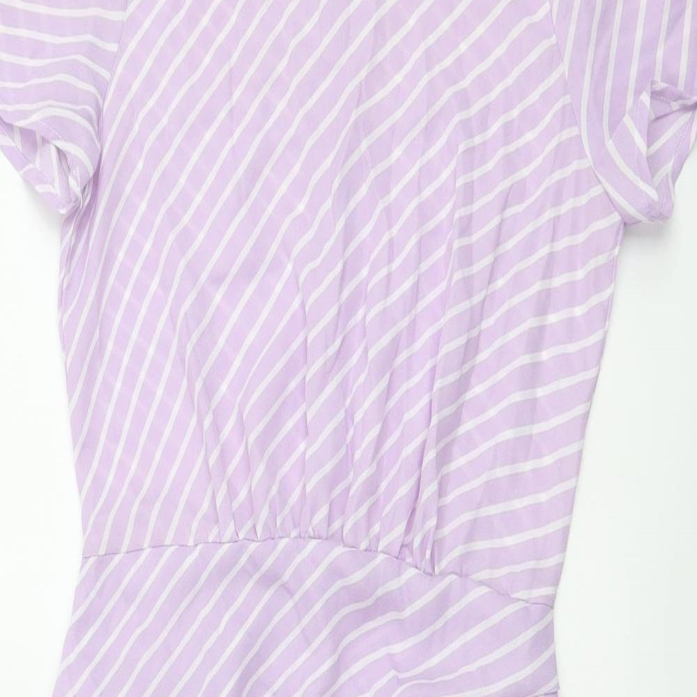 PRETTYLITTLETHING Womens Purple Striped Polyester Mini Size 4 Round Neck Pullover
