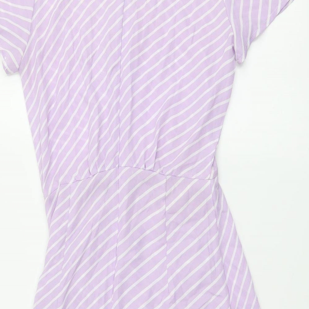 PRETTYLITTLETHING Womens Purple Striped Polyester Mini Size 4 Round Neck Pullover