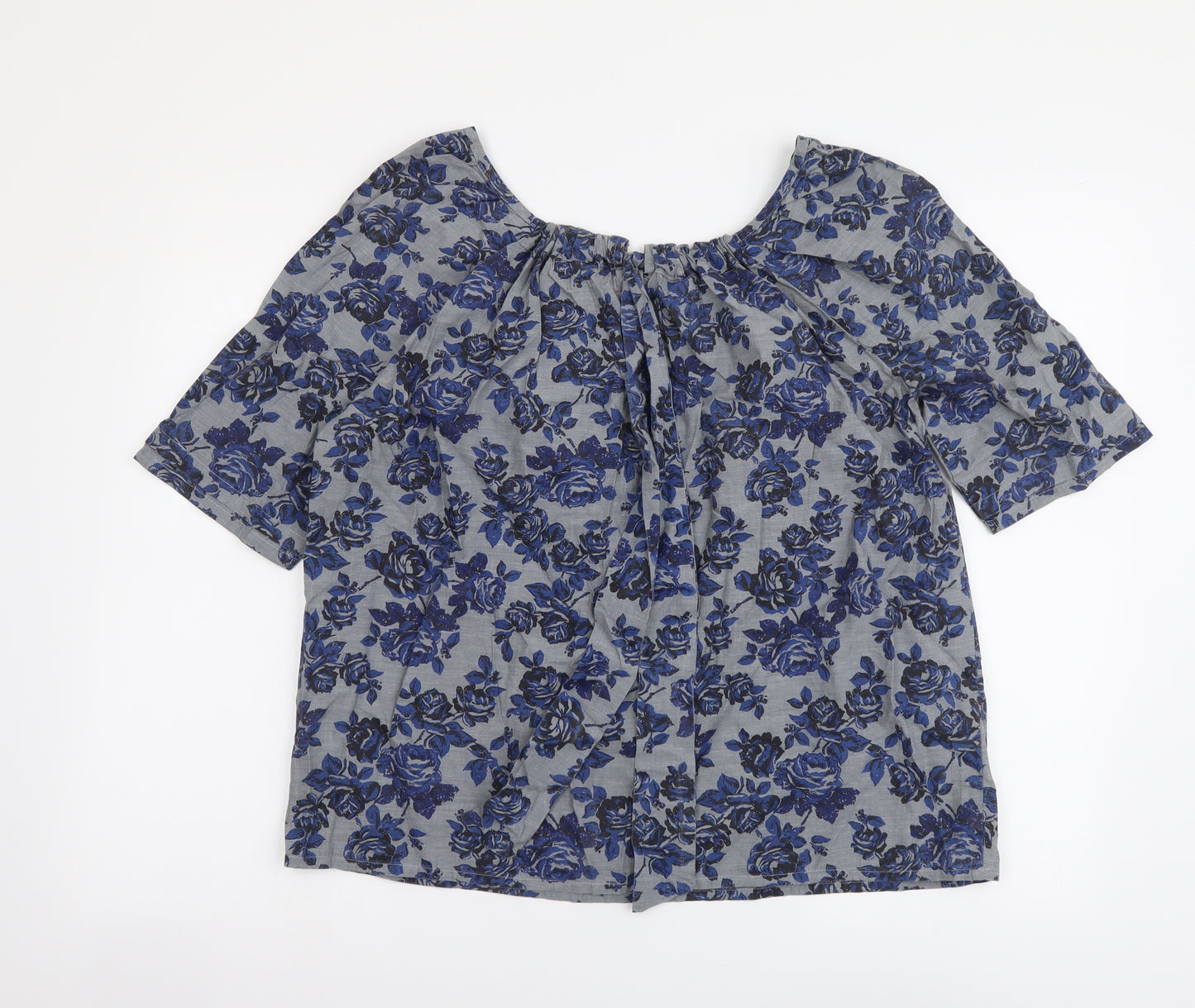 NEXT Womens Grey Floral Cotton Basic Blouse Size 14 Round Neck