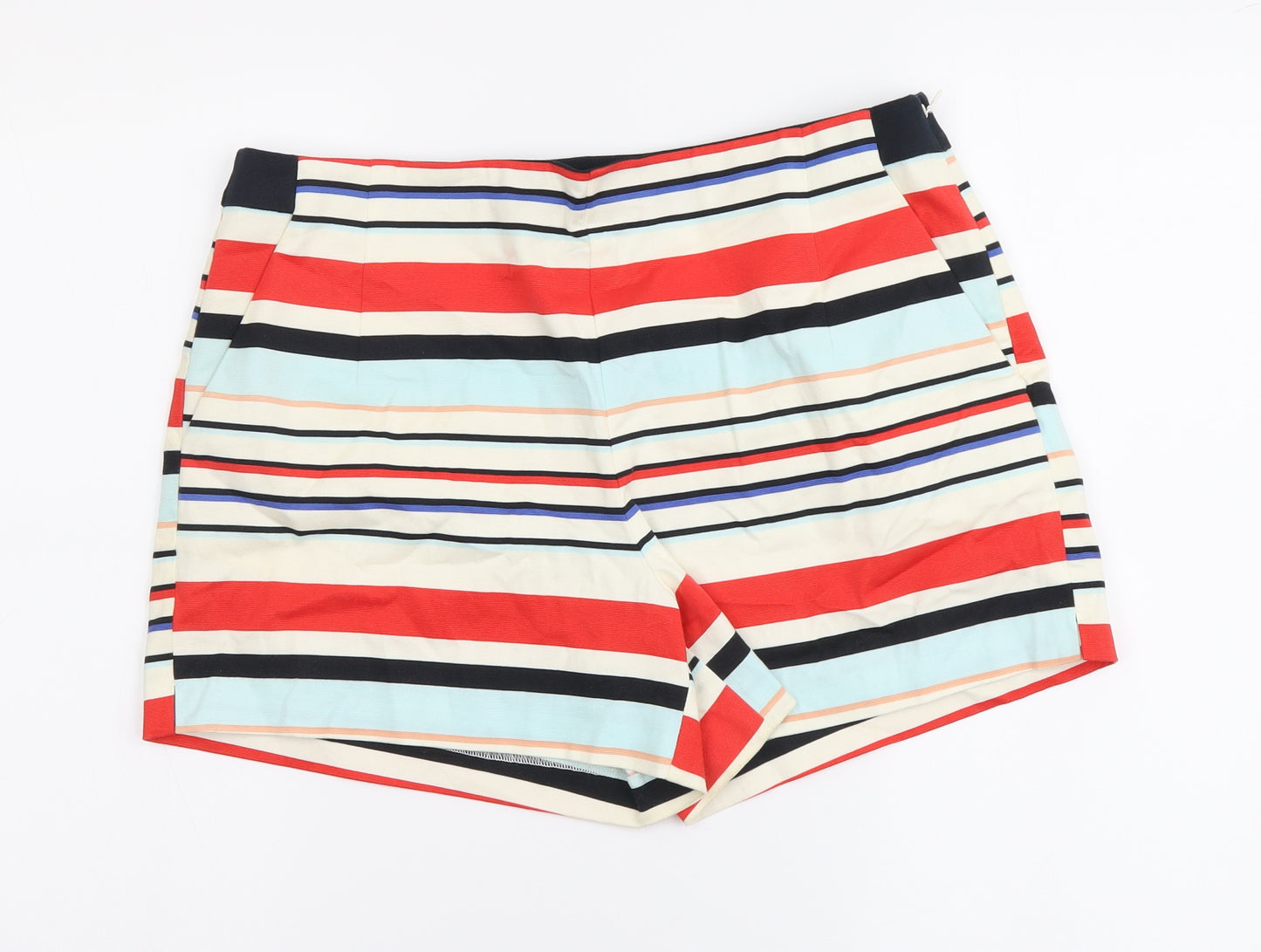 Oasis Womens Multicoloured Striped Cotton Mom Shorts Size 12 L3 in Regular Button
