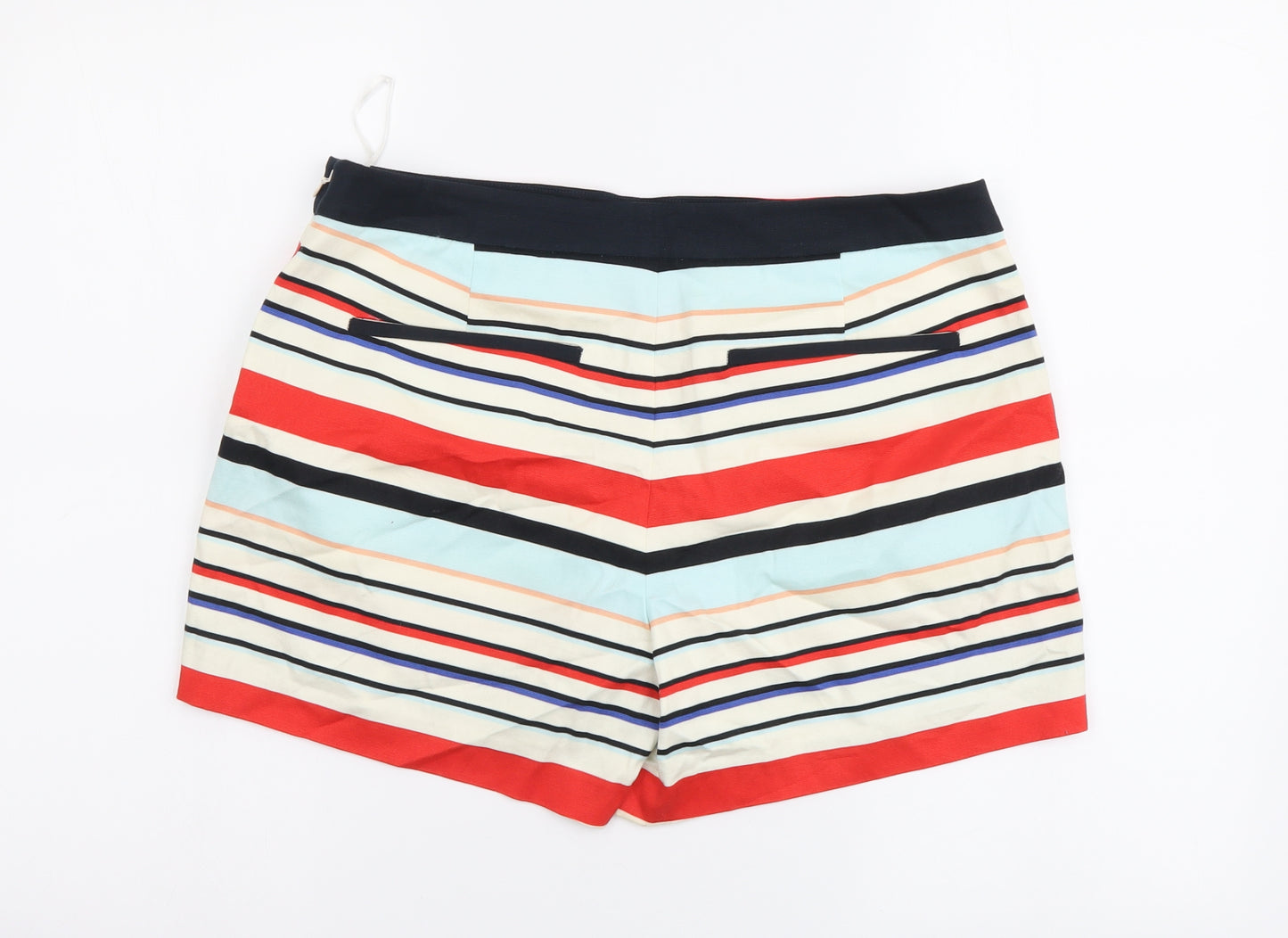 Oasis Womens Multicoloured Striped Cotton Mom Shorts Size 12 L3 in Regular Button
