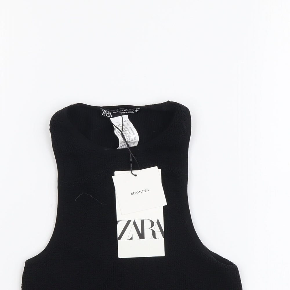 Zara Womens Black Polyamide Cropped Tank Size M Halter