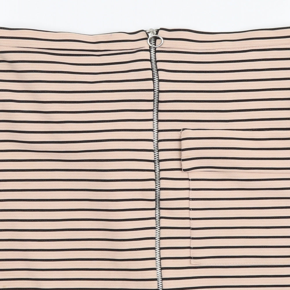 Atmosphere Womens Beige Striped Polyester Mini Skirt Size 8 Zip