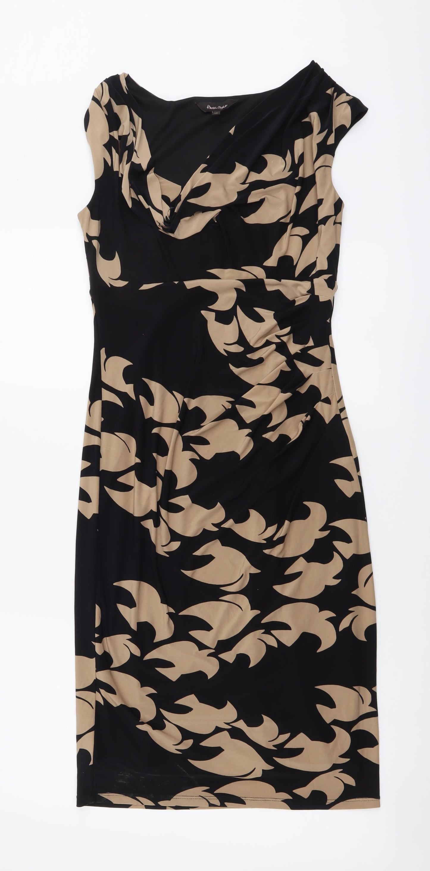 Phase Eight Womens Black Geometric Polyester Pencil Dress Size 10 Cowl Neck Pullover