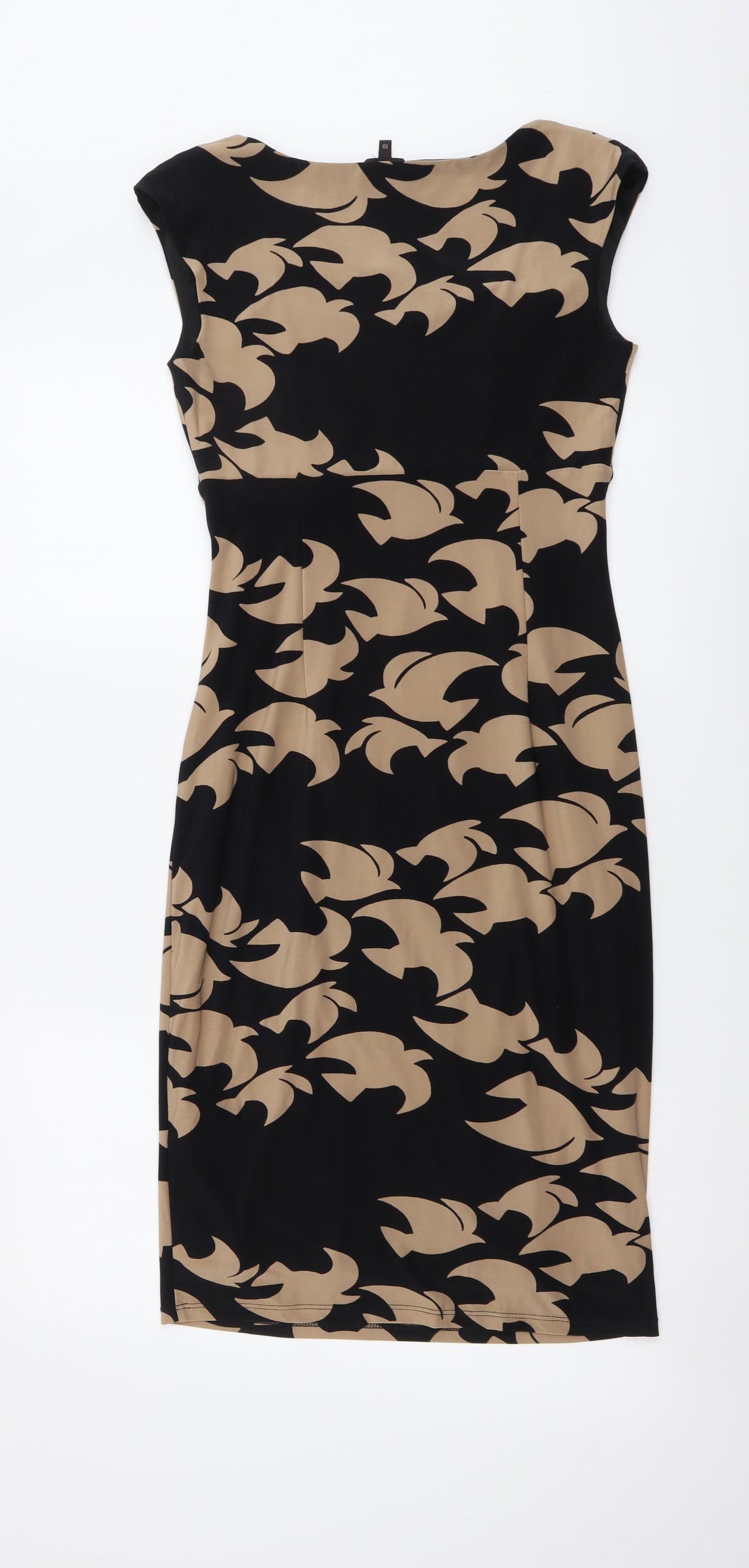 Phase Eight Womens Black Geometric Polyester Pencil Dress Size 10 Cowl Neck Pullover