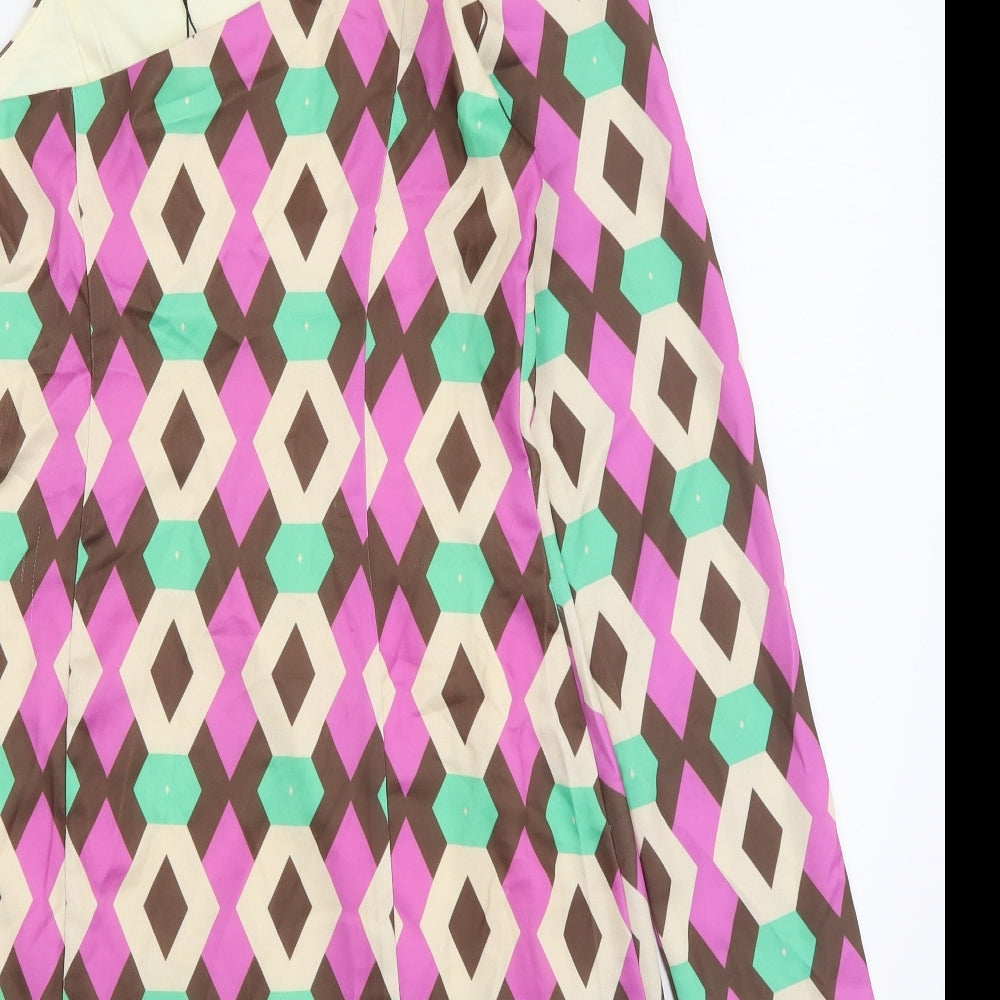 Zara Womens Multicoloured Geometric Polyester A-Line Size M One Shoulder Zip