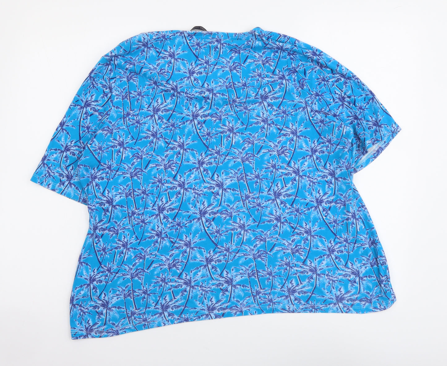 Marks and Spencer Womens Blue Geometric Cotton Basic T-Shirt Size 22 Scoop Neck