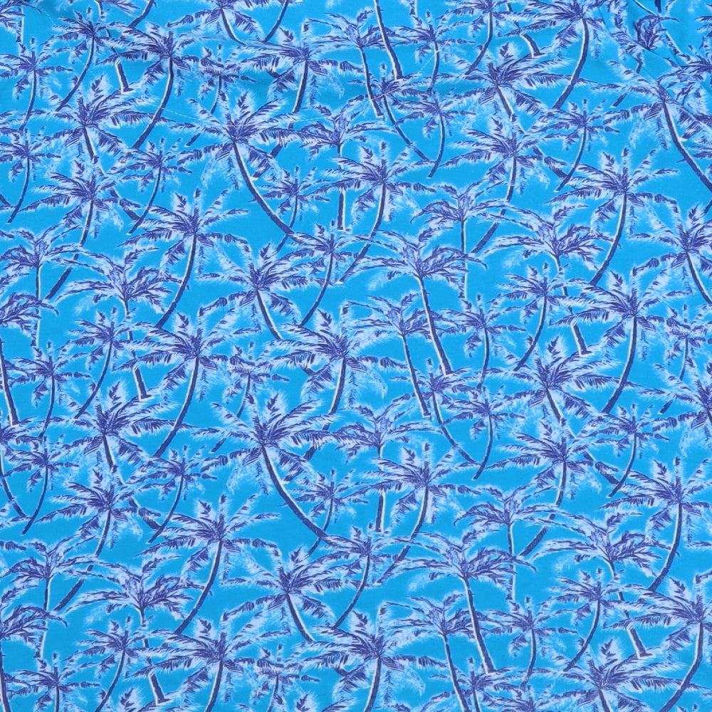 Marks and Spencer Womens Blue Geometric Cotton Basic T-Shirt Size 22 Scoop Neck