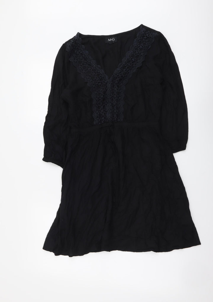 A&G Womens Black Viscose A-Line Size 8 V-Neck Pullover