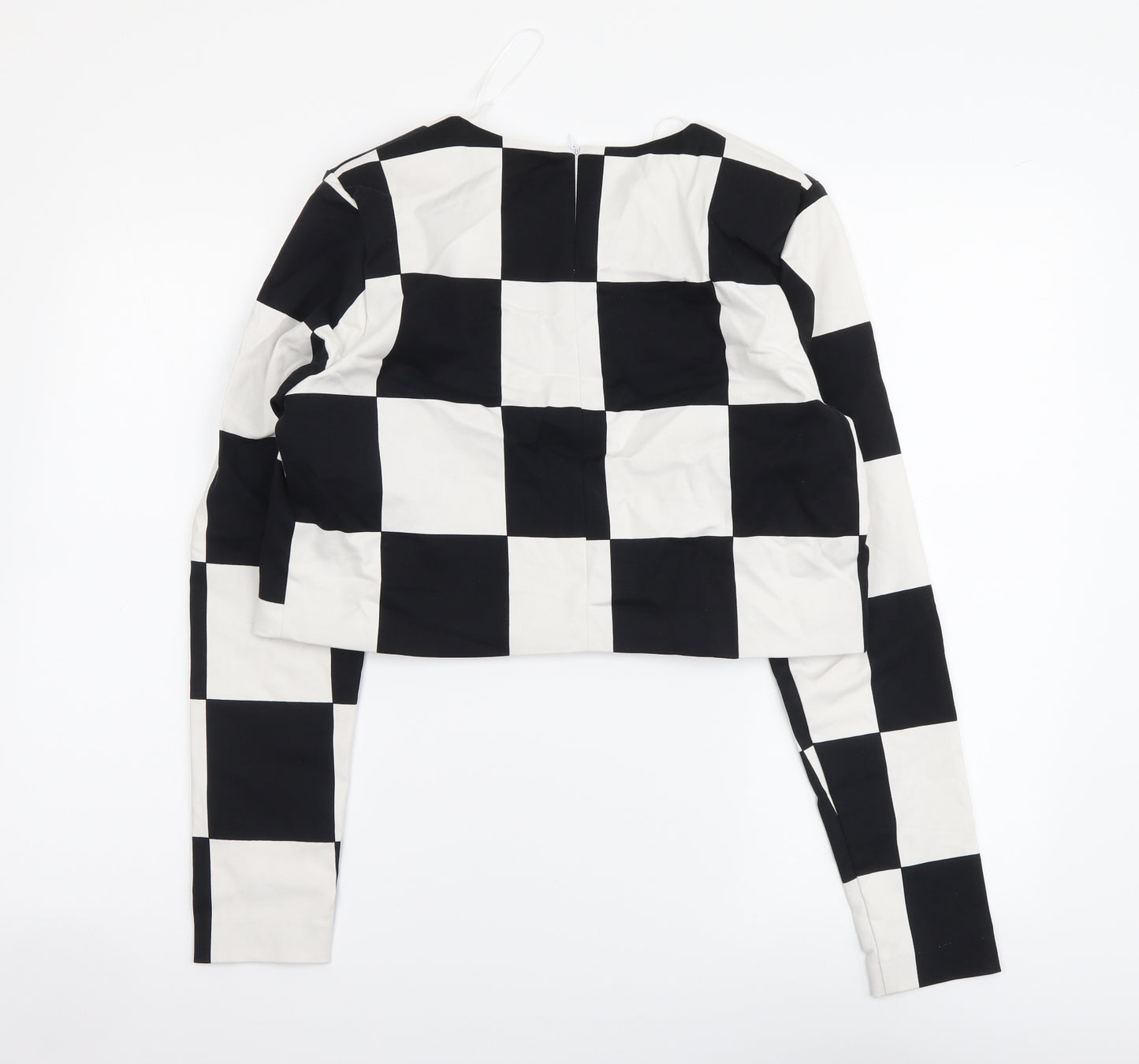 Zara Womens Black Check Polyester Basic Blouse Size L Round Neck