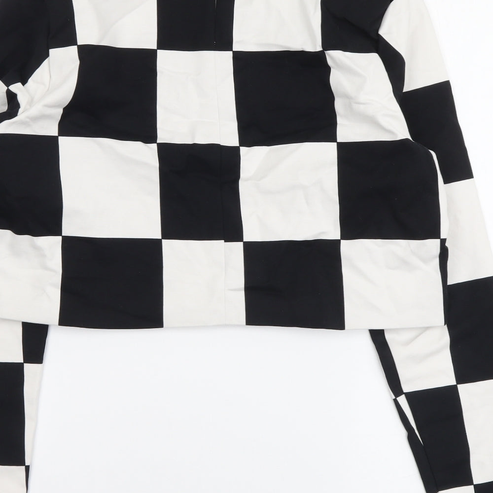 Zara Womens Black Check Polyester Basic Blouse Size L Round Neck