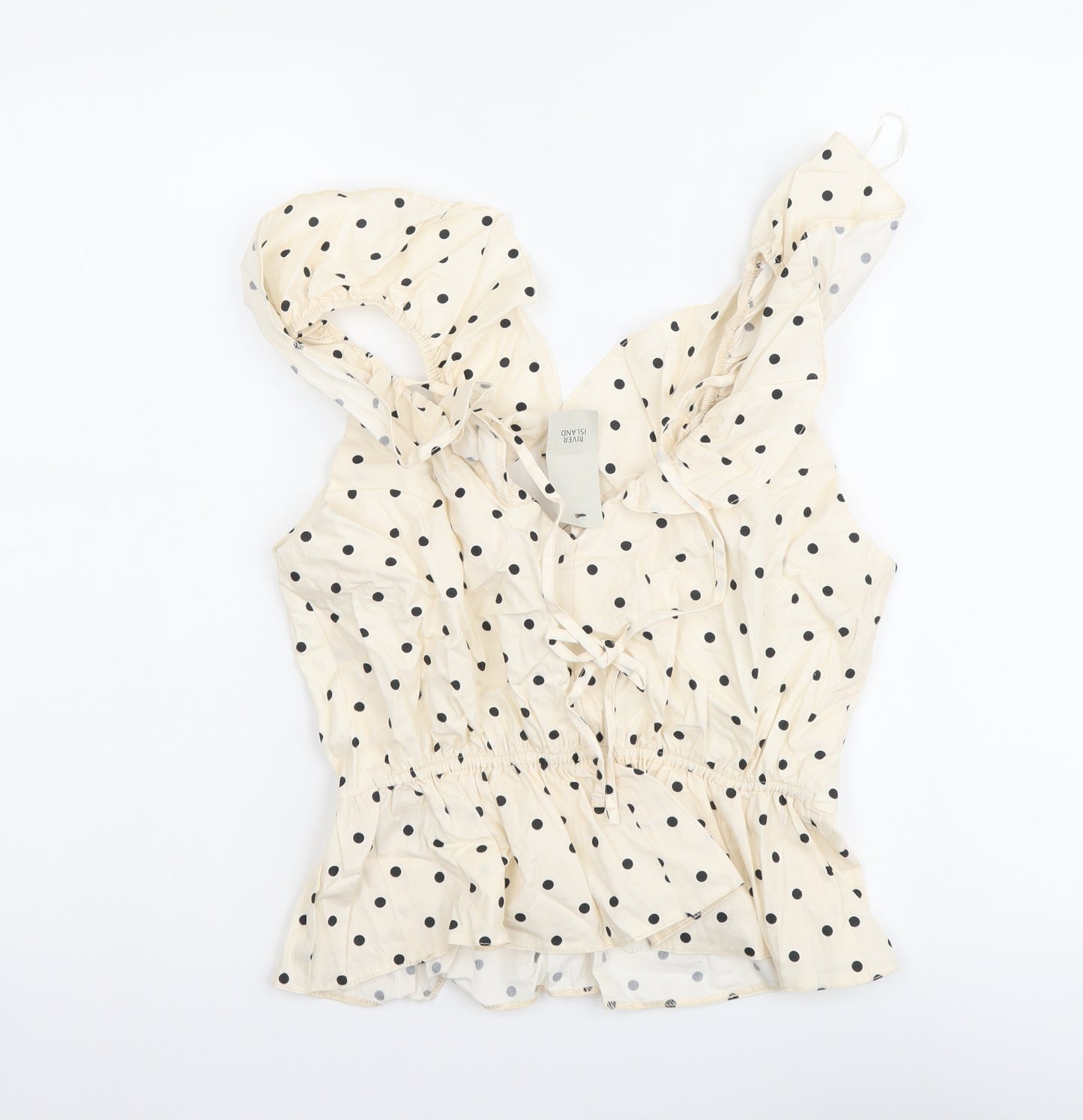 River Island Womens Pink Polka Dot Cotton Basic Blouse Size 6 V-Neck