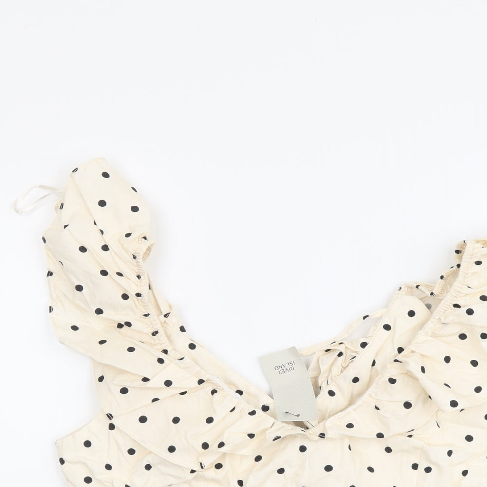 River Island Womens Pink Polka Dot Cotton Basic Blouse Size 6 V-Neck