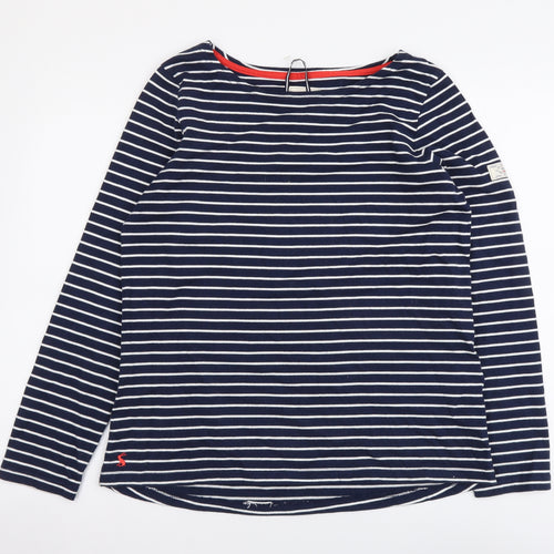 Joules Womens Blue Striped Cotton Basic T-Shirt Size 12 Boat Neck