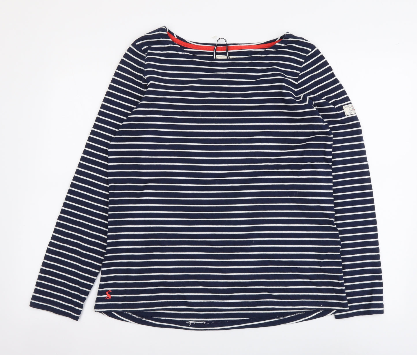 Joules Womens Blue Striped Cotton Basic T-Shirt Size 12 Boat Neck