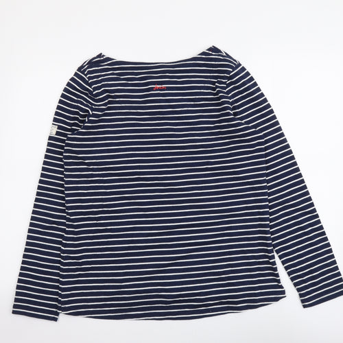 Joules Womens Blue Striped Cotton Basic T-Shirt Size 12 Boat Neck