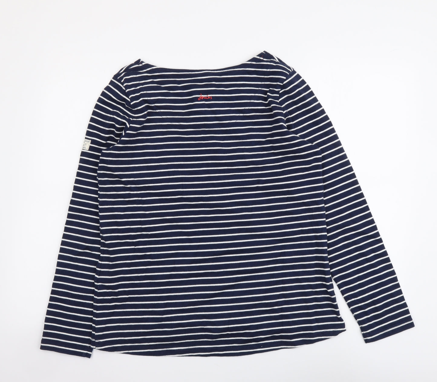 Joules Womens Blue Striped Cotton Basic T-Shirt Size 12 Boat Neck