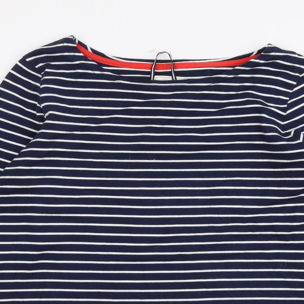 Joules Womens Blue Striped Cotton Basic T-Shirt Size 12 Boat Neck