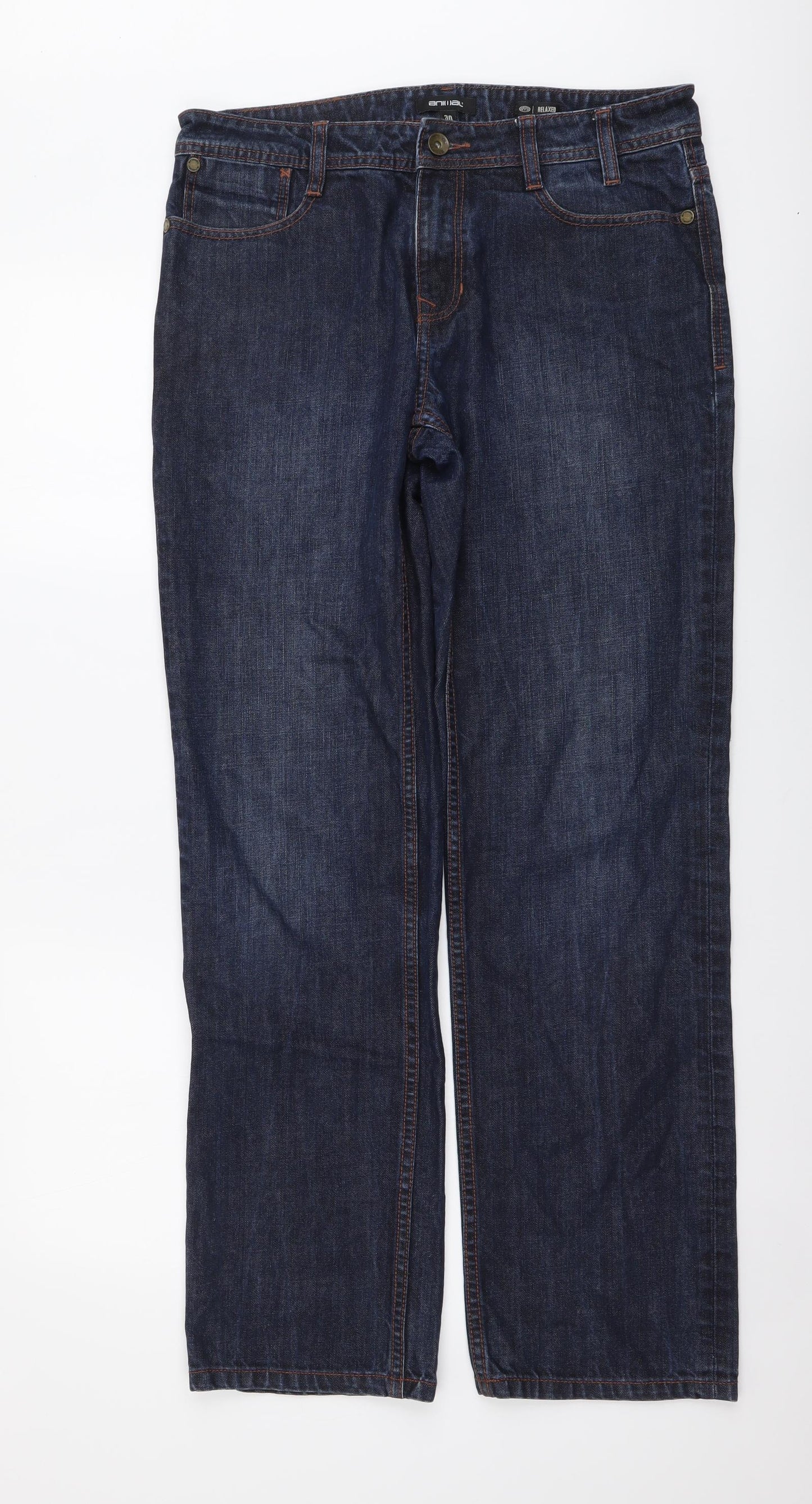 Animal Womens Blue Cotton Straight Jeans Size 30 in L30 in Relaxed Button