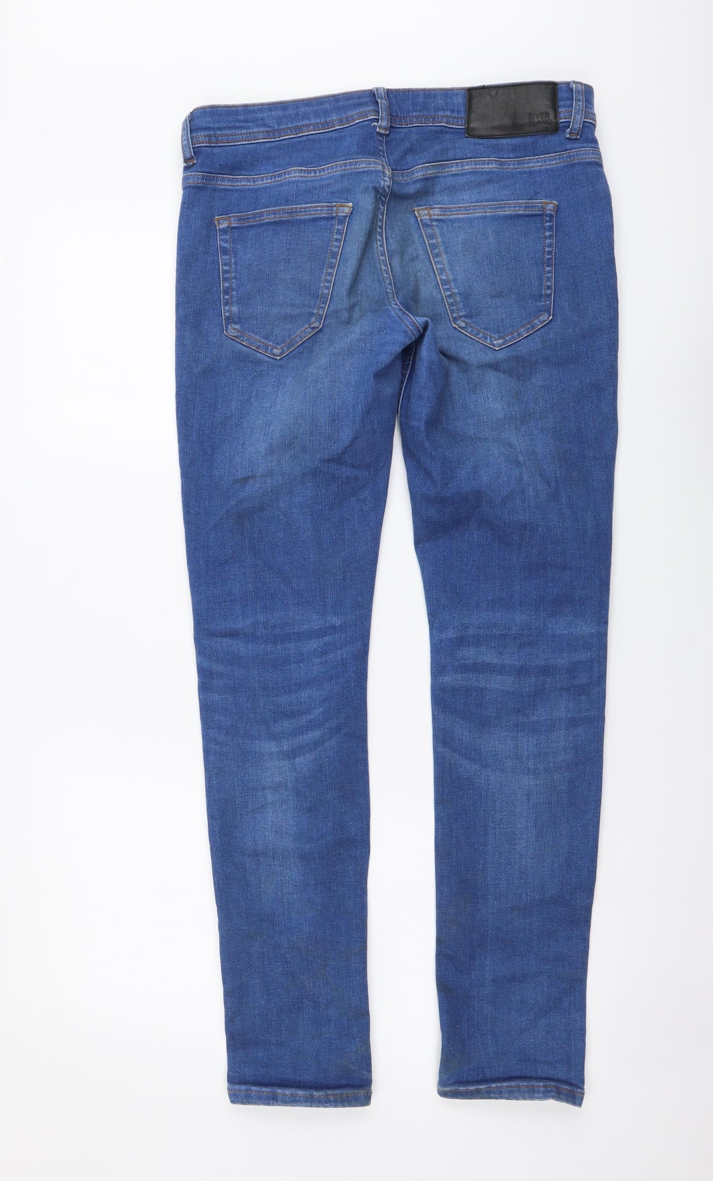 River Island Mens Blue Cotton Skinny Jeans Size 30 in L32 in Regular Button