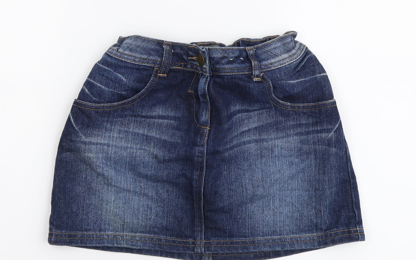Marks and Spencer Girls Blue Cotton Mini Skirt Size 11-12 Years Regular Button