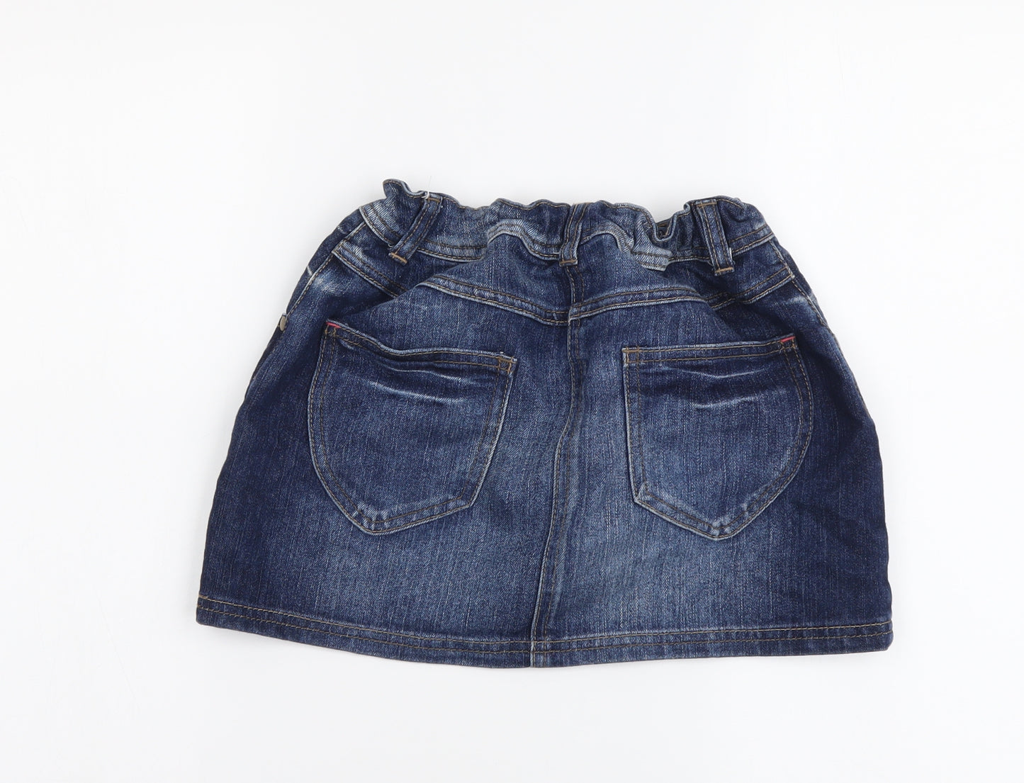 Marks and Spencer Girls Blue Cotton Mini Skirt Size 11-12 Years Regular Button