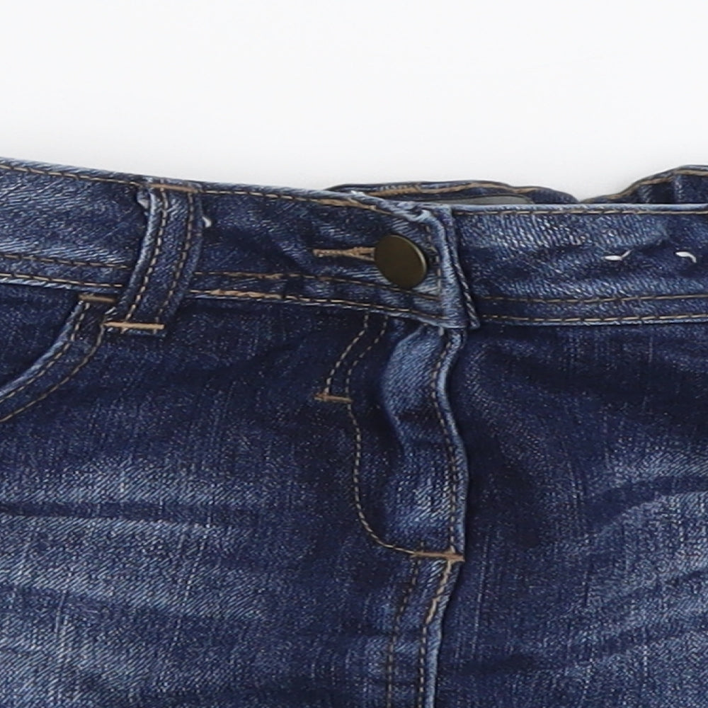 Marks and Spencer Girls Blue Cotton Mini Skirt Size 11-12 Years Regular Button