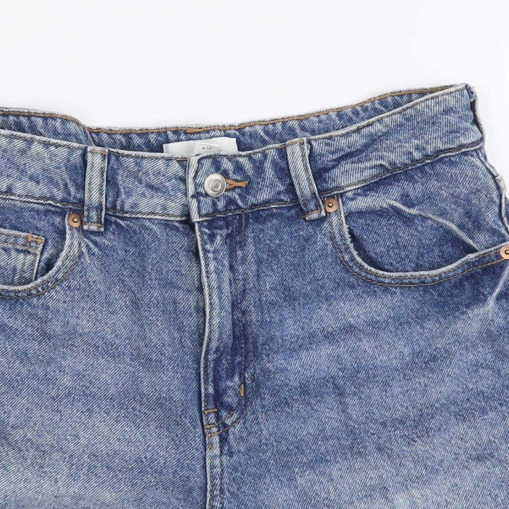 H&M Womens Blue Cotton Compression Shorts Size M L3 in Regular Button