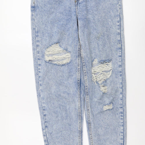 Denim & Co. Womens Blue Cotton Mom Jeans Size 6 L29 in Regular Button - Distressed Look