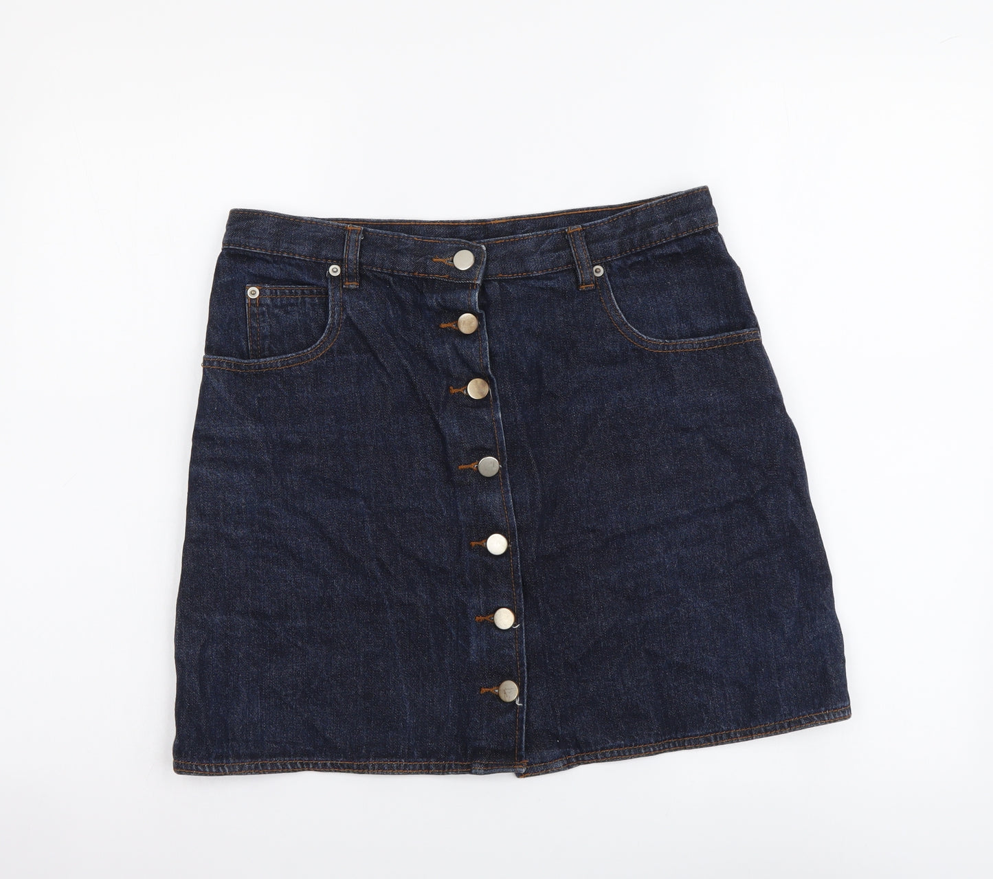 ASOS Womens Blue Cotton Mini Skirt Size 12 Button