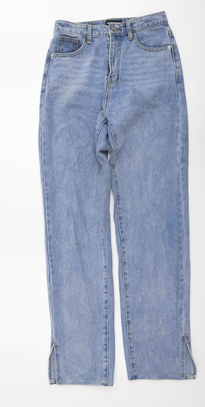 Momokrom Womens Blue Cotton Mom Jeans Size 8 L32 in Regular Button