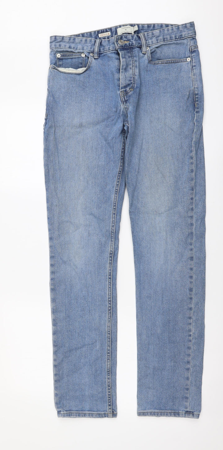 Topshop Mens Blue Cotton Skinny Jeans Size 30 in L32 in Regular Button