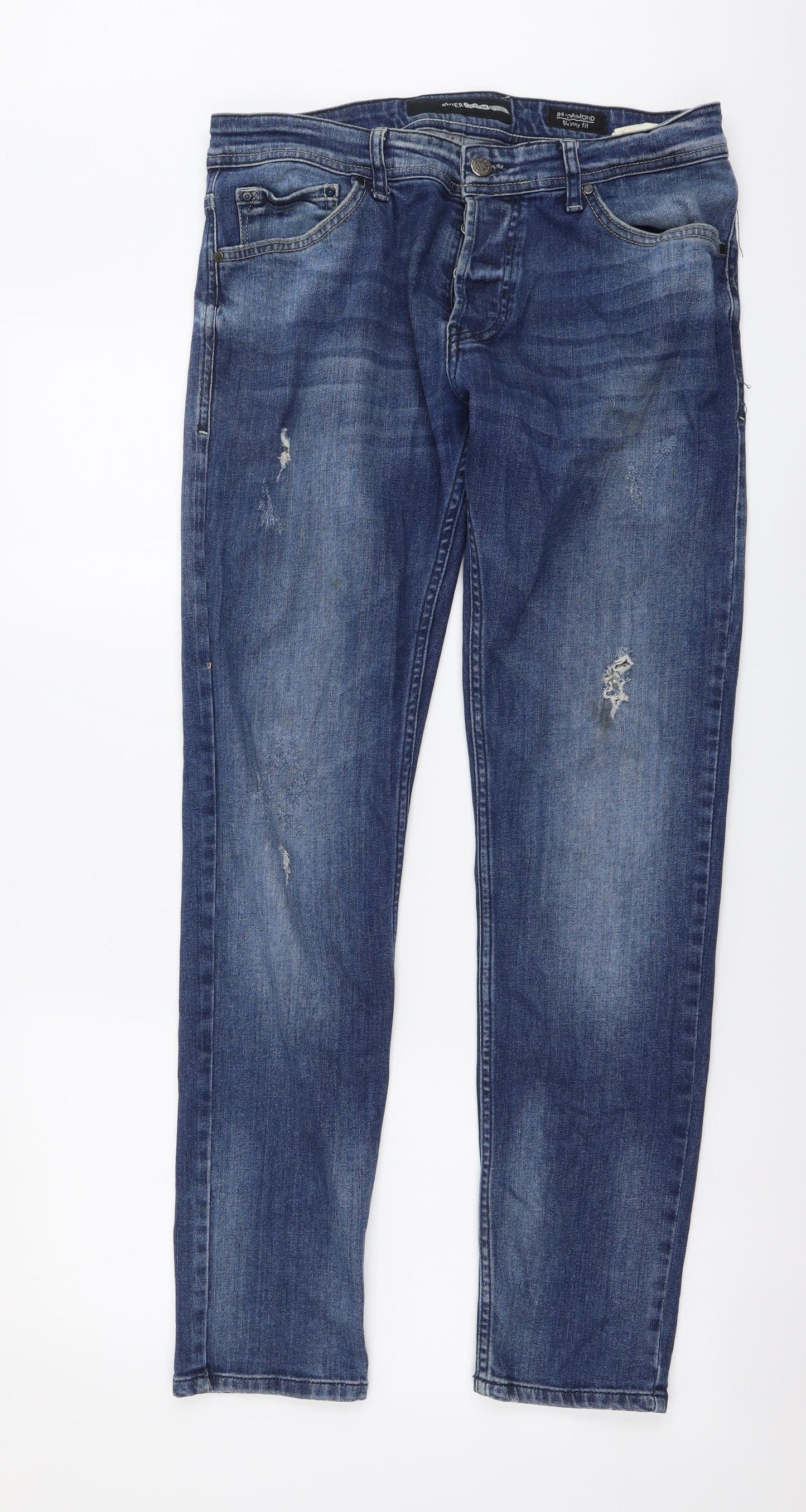 Blue Jeans Mens Blue Cotton Skinny Jeans Size 32 in L30 in Slim Button