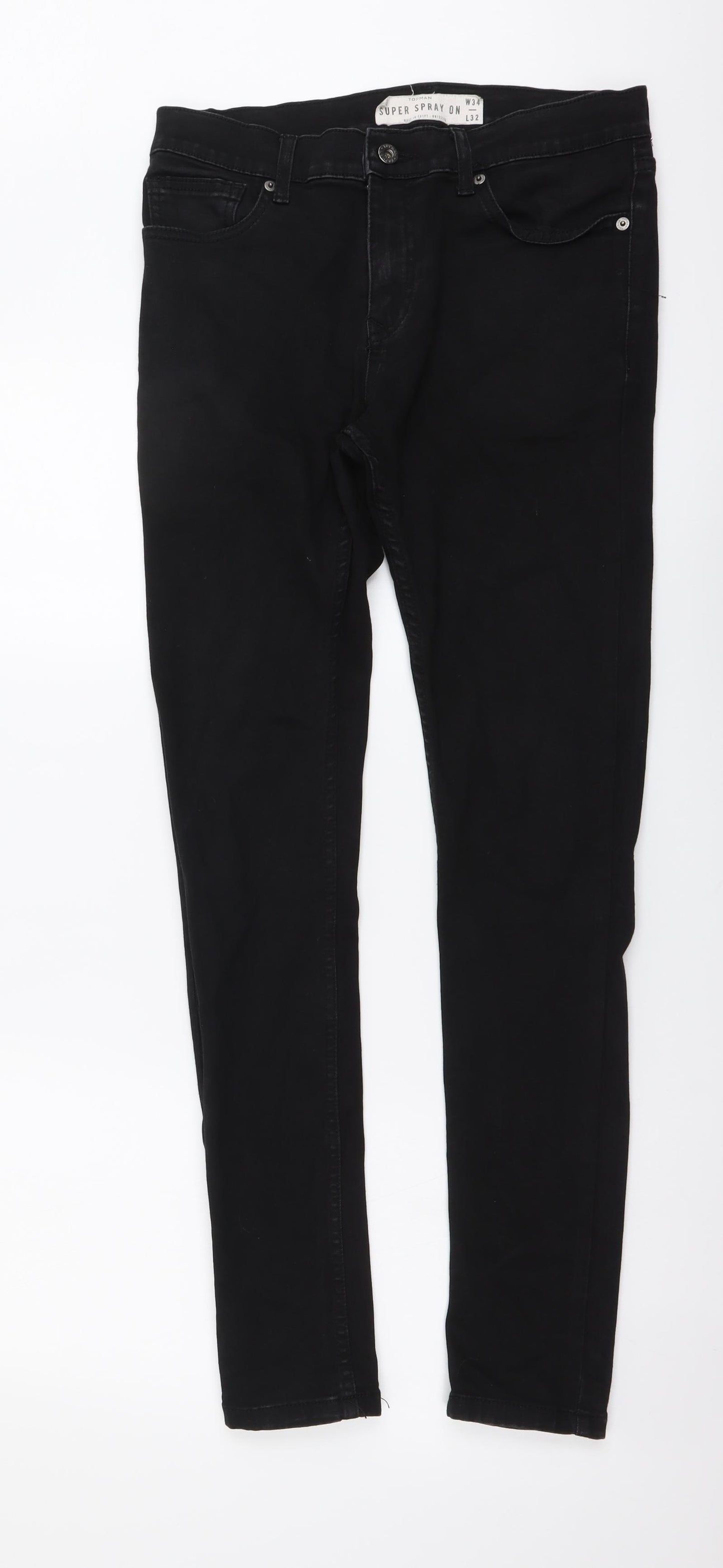 Topman Mens Black Cotton Skinny Jeans Size 34 in L32 in Regular Button