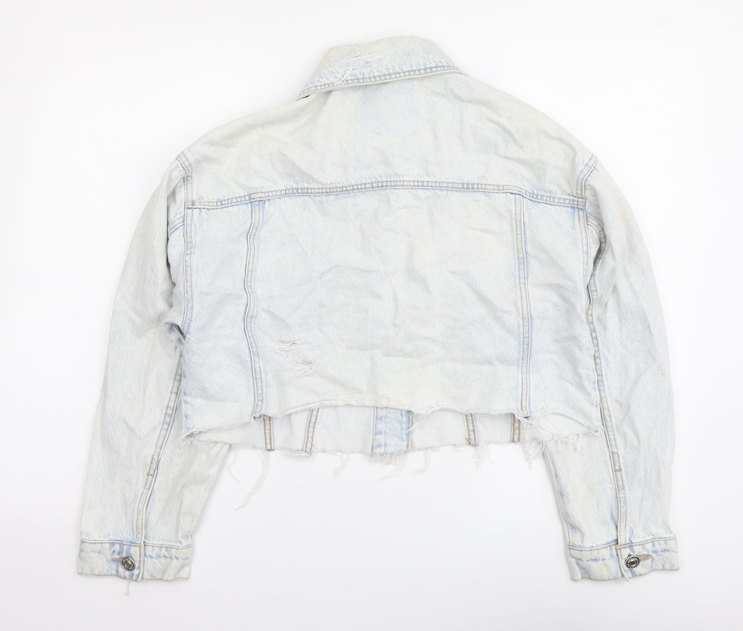 Stradivarius Womens Blue Jacket Size S Button - Distressed Look