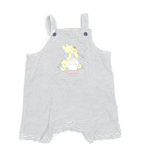 Nutmeg Baby Black Striped Cotton Dungaree One-Piece Size 6-9 Months Snap - Winnie The Pooh