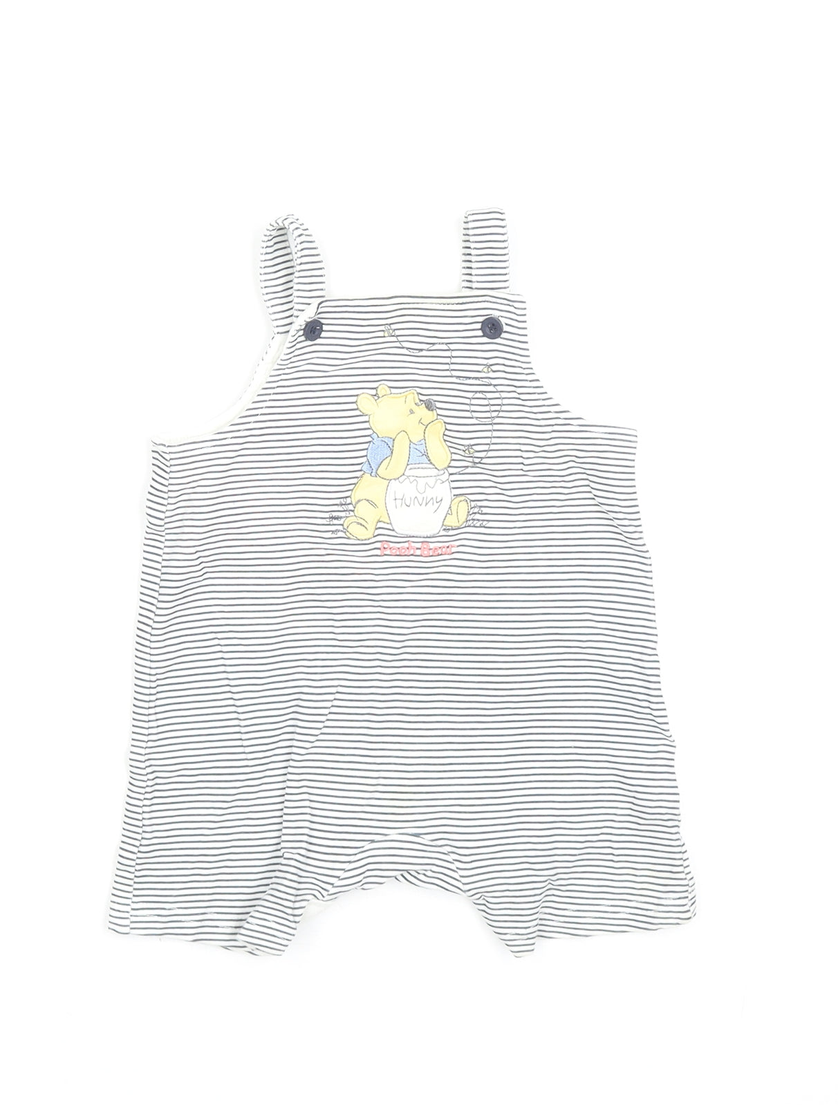 Nutmeg Baby Black Striped Cotton Dungaree One-Piece Size 6-9 Months Snap - Winnie The Pooh