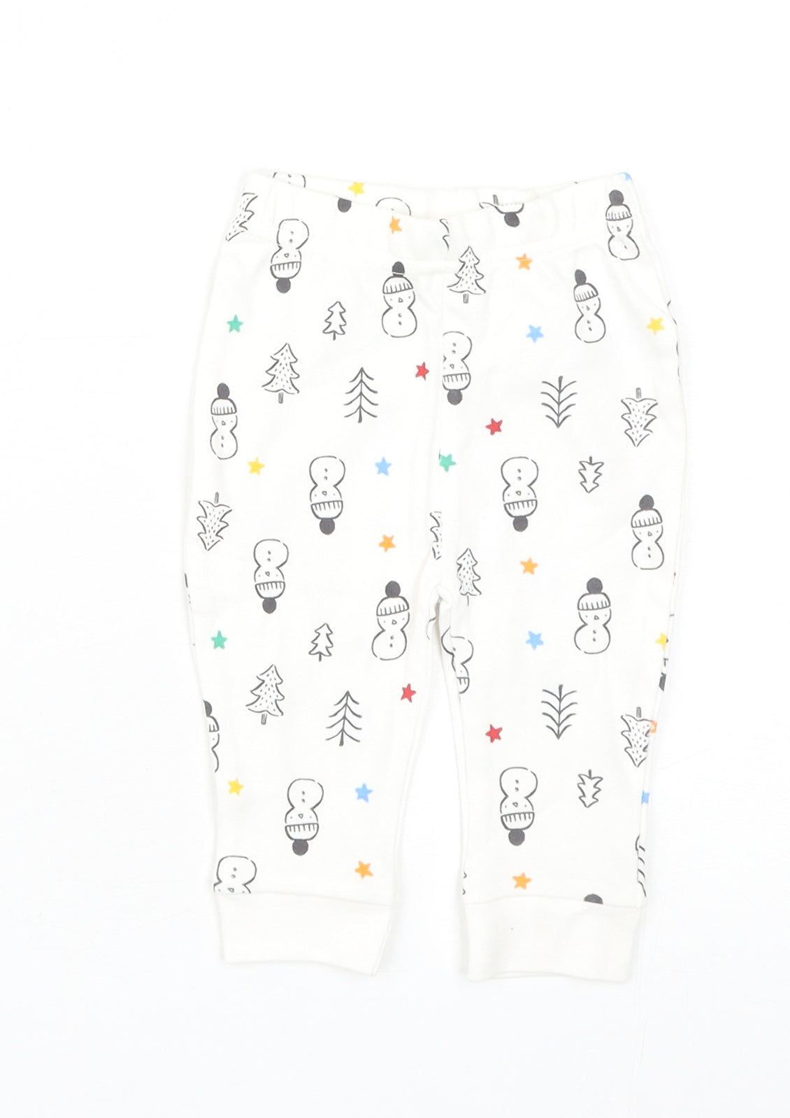 Nutmeg Baby White Geometric Cotton Sweatpants Leggings Size 3-6 Months Pullover - Snowmen