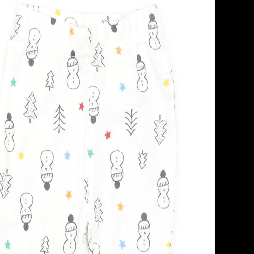 Nutmeg Baby White Geometric Cotton Sweatpants Leggings Size 3-6 Months Pullover - Snowmen