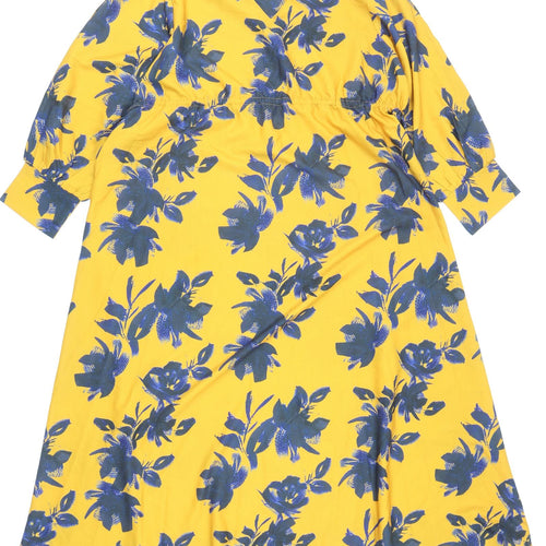 Lulusar Womens Yellow Floral Polyester Kaftan Size L V-Neck Drawstring