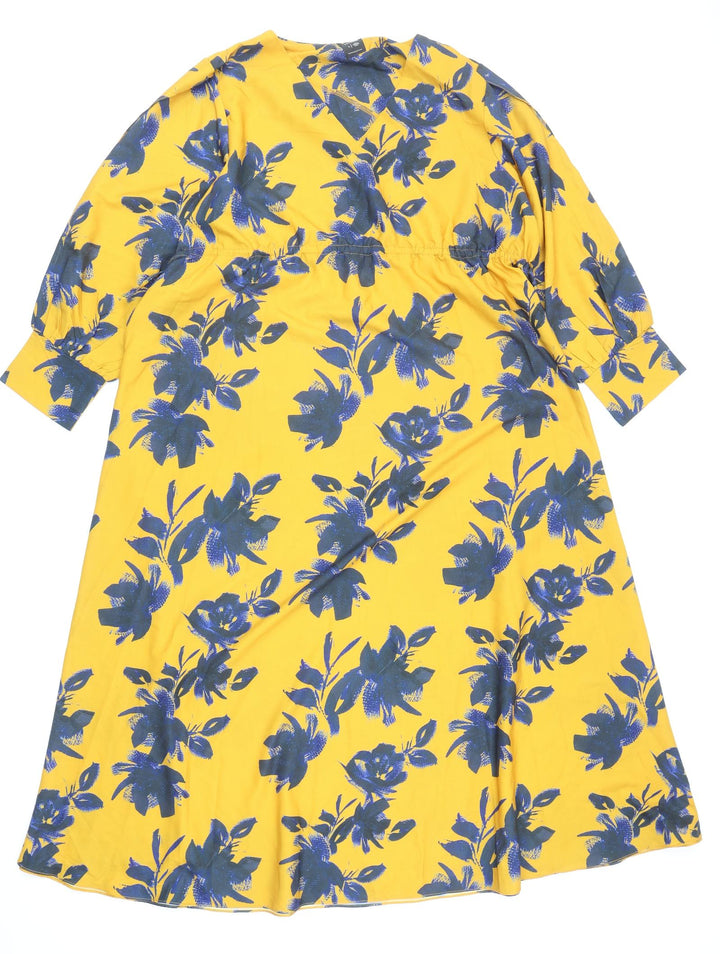 Lulusar Womens Yellow Floral Polyester Kaftan Size L V-Neck Drawstring