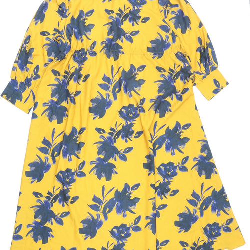 Lulusar Womens Yellow Floral Polyester Kaftan Size L V-Neck Drawstring