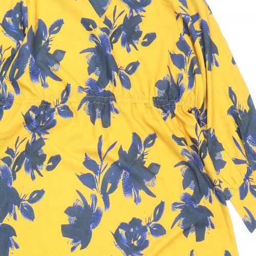 Lulusar Womens Yellow Floral Polyester Kaftan Size L V-Neck Drawstring