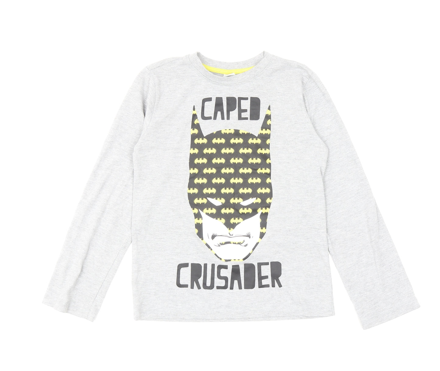 Preworn Boys Grey Polyester Basic Casual Size 9-10 Years Round Neck Pullover - Caped Crusader Batman