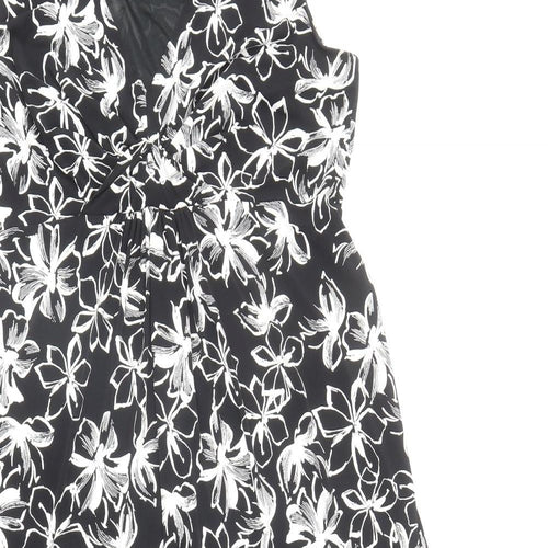 Colebrook Womens Black Floral Polyester Fit & Flare Size 16 V-Neck Pullover