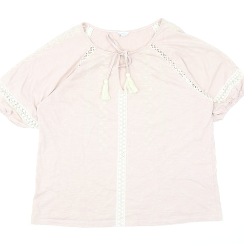 M&Co Womens Pink Cotton Basic Blouse Size 16 Scoop Neck - Lace Detail