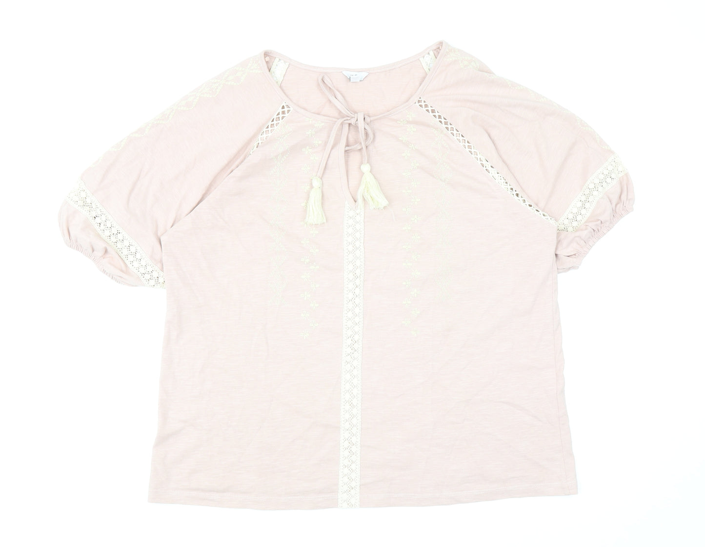 M&Co Womens Pink Cotton Basic Blouse Size 16 Scoop Neck - Lace Detail