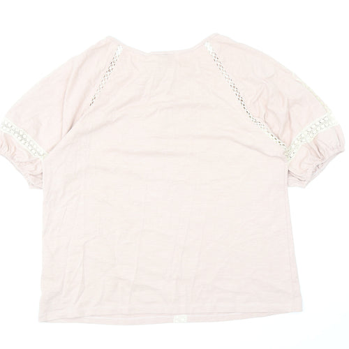 M&Co Womens Pink Cotton Basic Blouse Size 16 Scoop Neck - Lace Detail
