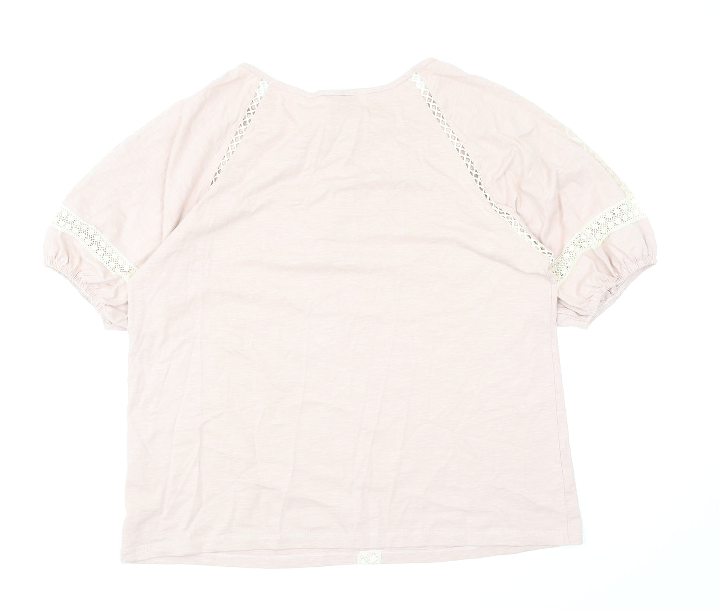 M&Co Womens Pink Cotton Basic Blouse Size 16 Scoop Neck - Lace Detail